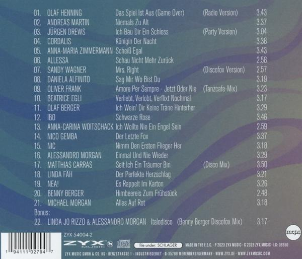 Eine CD-Hülle mit Titelliste verschiedener Songs.