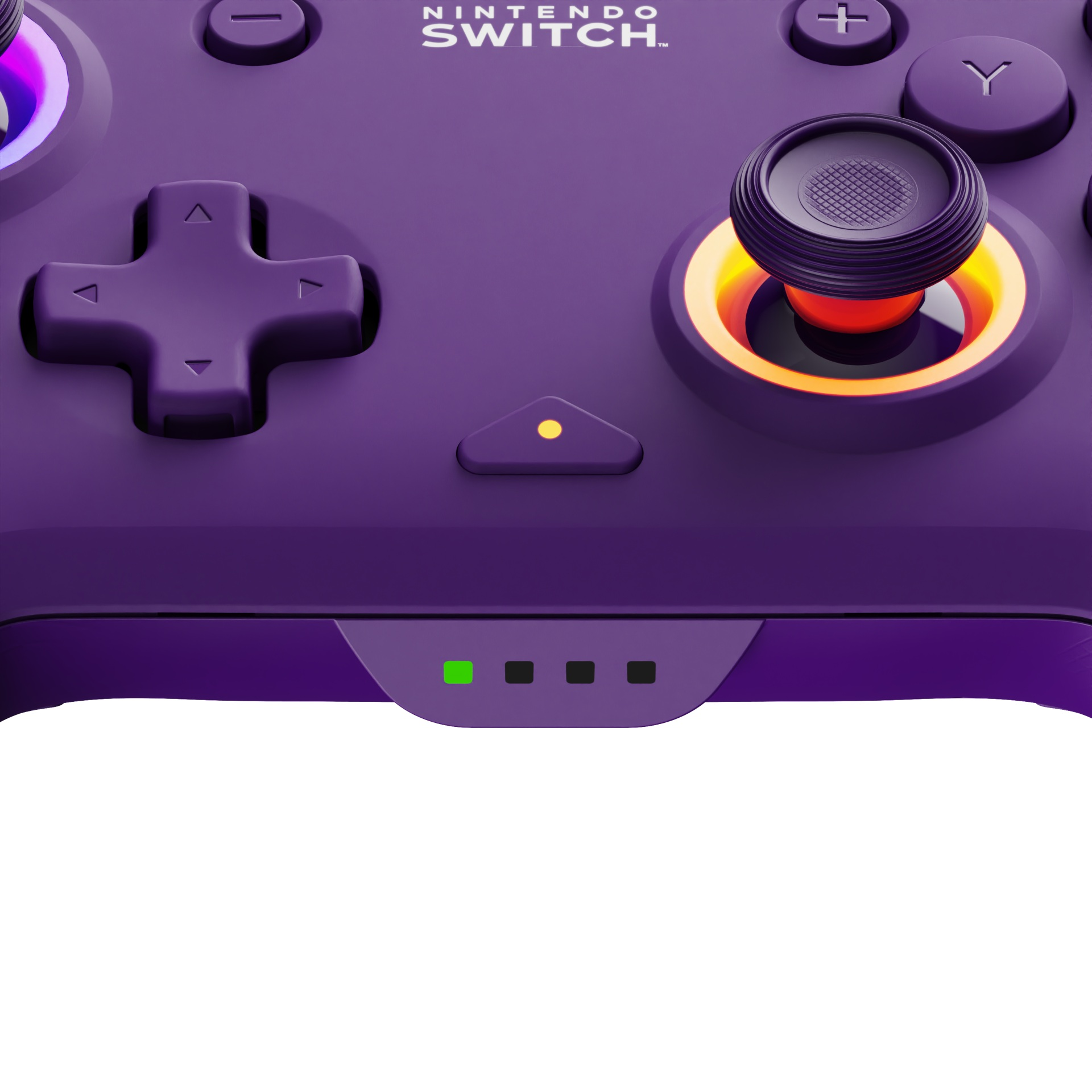 Fioletowo-czarny kontroler Nintendo Switch, pod kątem, wyizolowany.