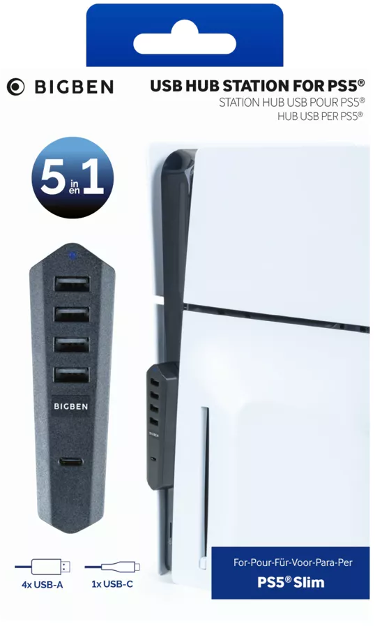 Stacja hub USB Bigben do PS5, biała konsola.