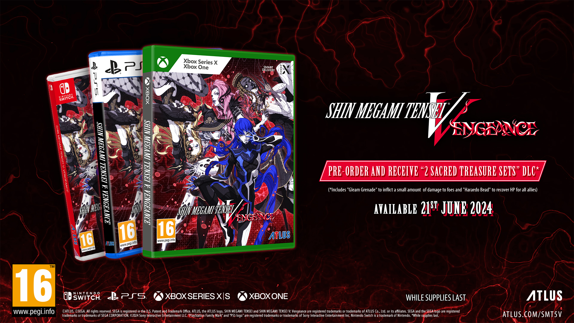 Pudełka do gier wideo dla gry Shin Megami Tensei V: Vengeance.