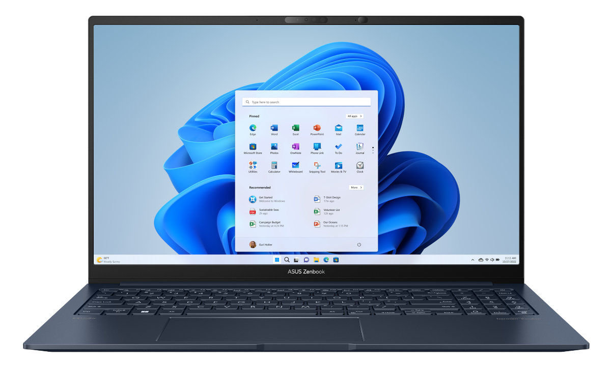 Otwarty laptop z interfejsem Windows 11.
