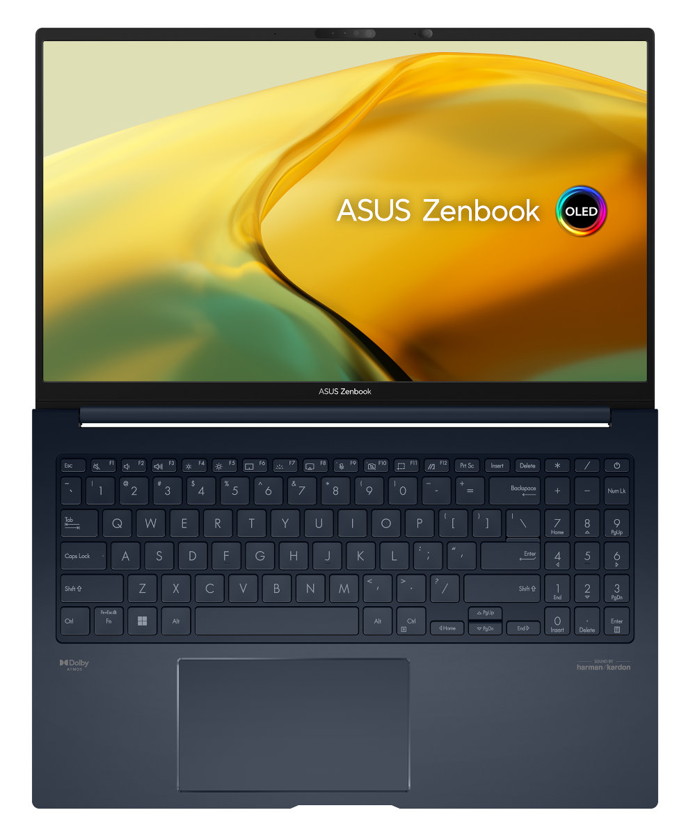 Widok z góry na laptopa ASUS Zenbook z ekranem OLED.