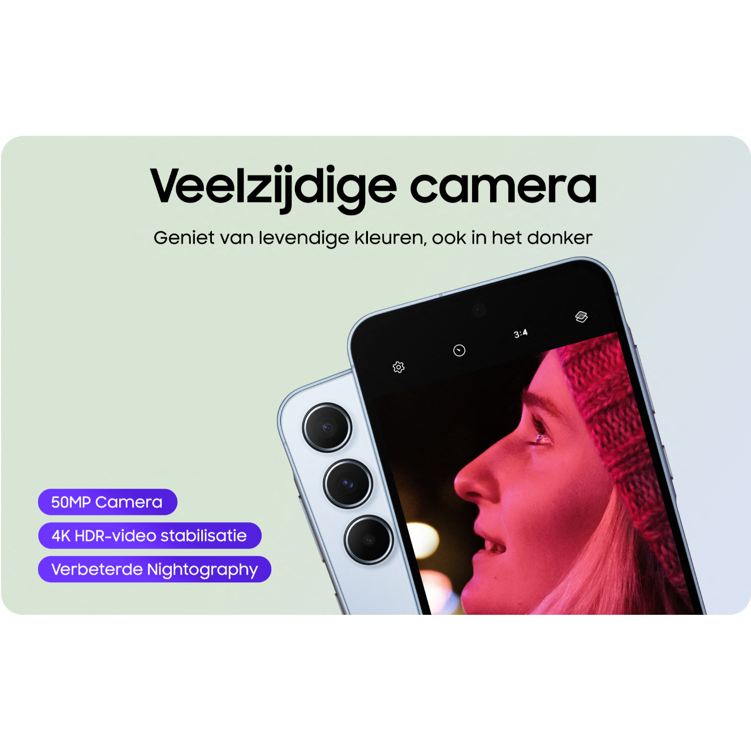 A smartphone with a camera and a woman's face with a red filter.