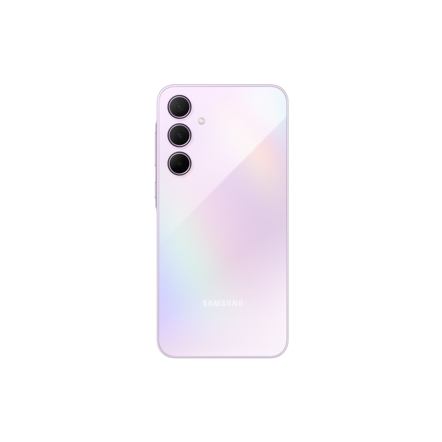 A smartphone with a purple back.