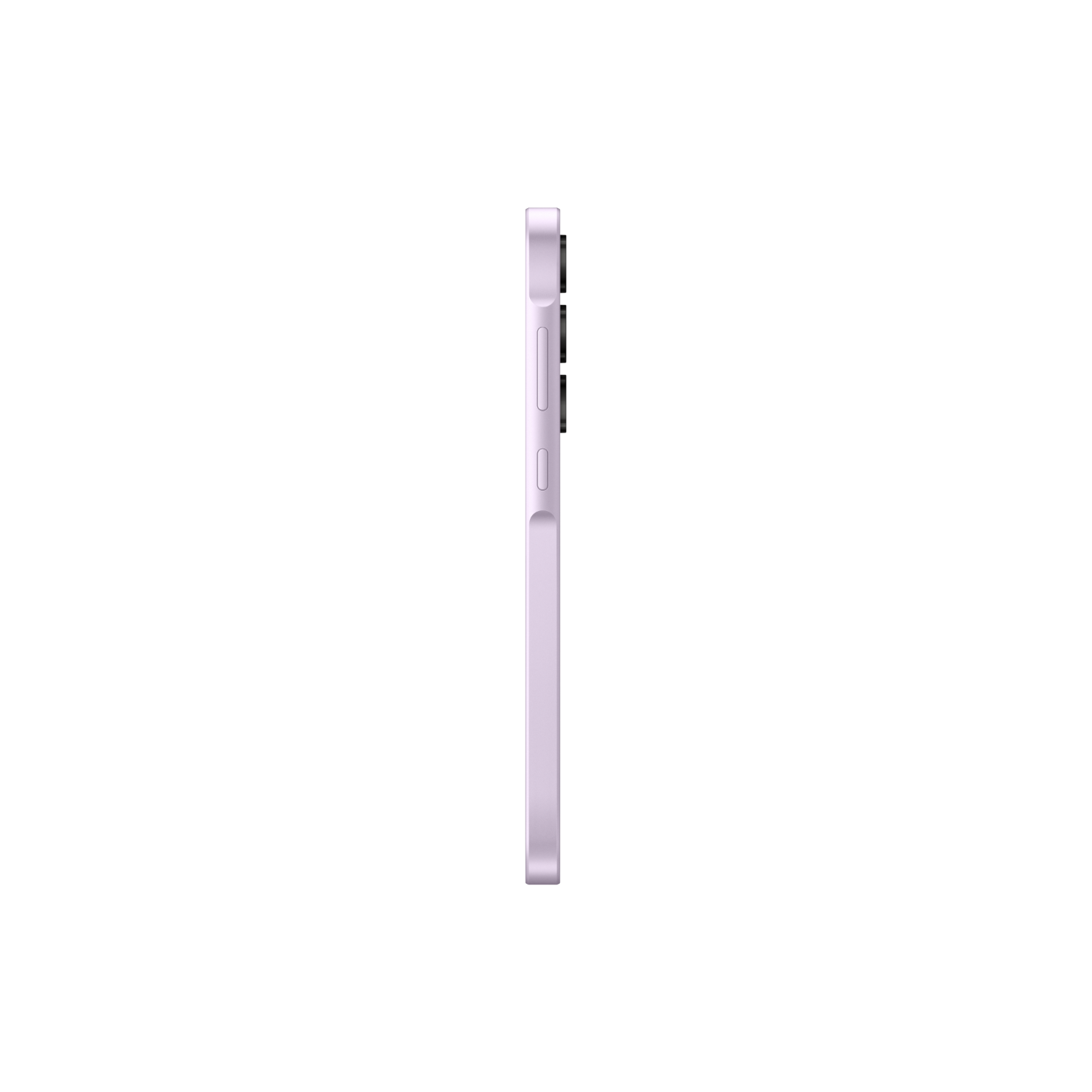 A purple phone's side profile against a black backdrop.