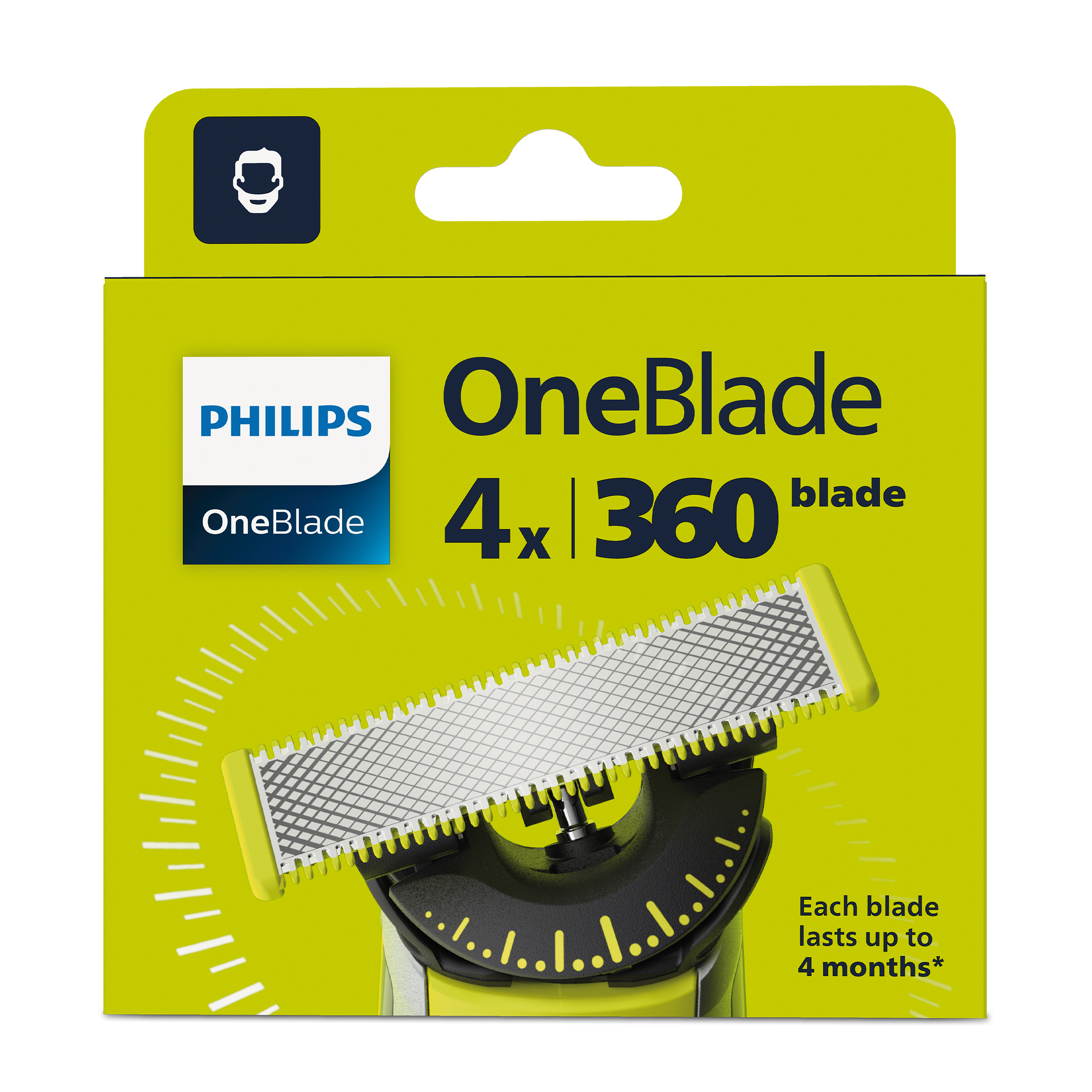 Opakowanie wymienne ostrza Philips OneBlade. Ostrze jest żółte z czarnym uchwytem.
