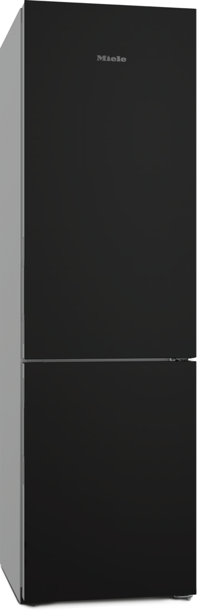 Schwarzer Miele Kühlschrank, zwei Türen.