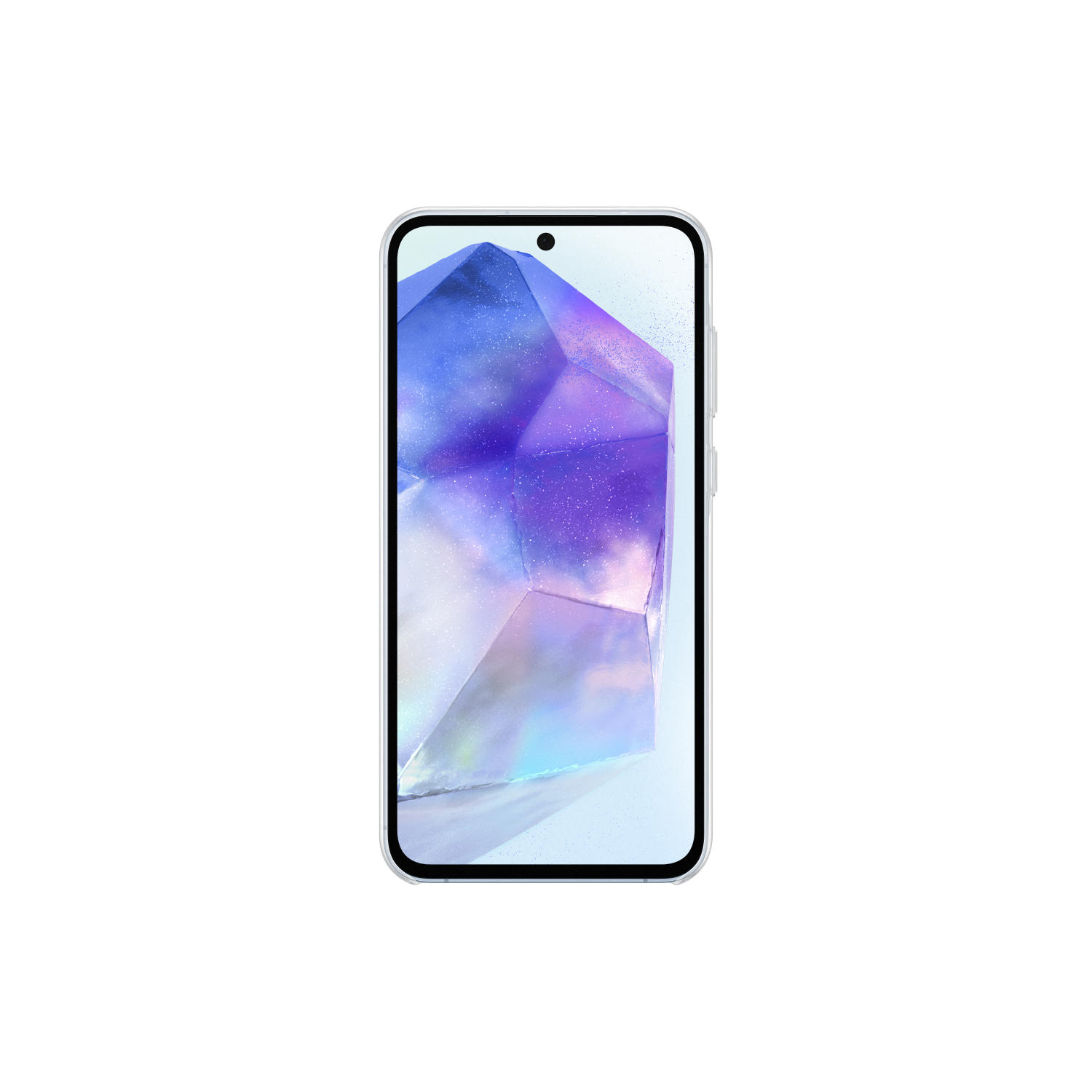 Smartphone scherm met een kleurrijk, abstract ontwerp tegen een zwarte achtergrond.
