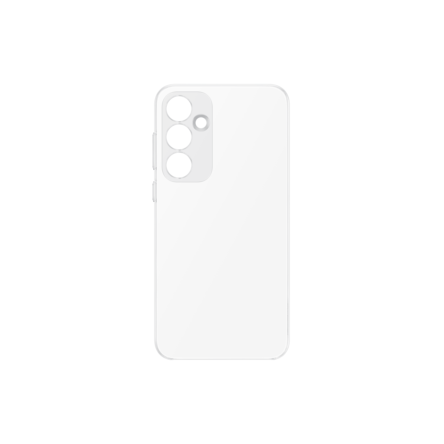 Achterkant van een witte smartphone met drie cameralenzen. Zwarte achtergrond.