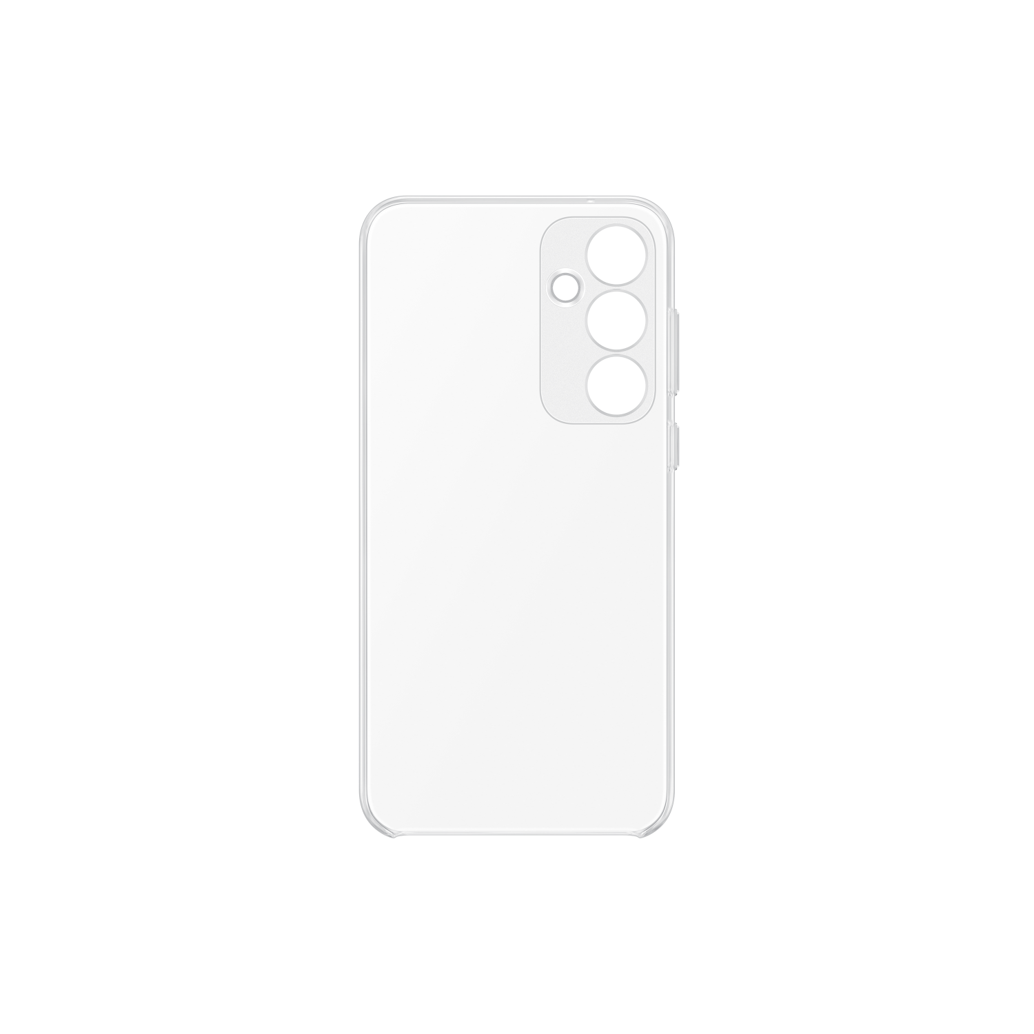 Witte telefoonachterkant met drie cameralenzen. Strak design, eenvoudig en minimalistisch. Geïsoleerd op zwarte achtergrond.