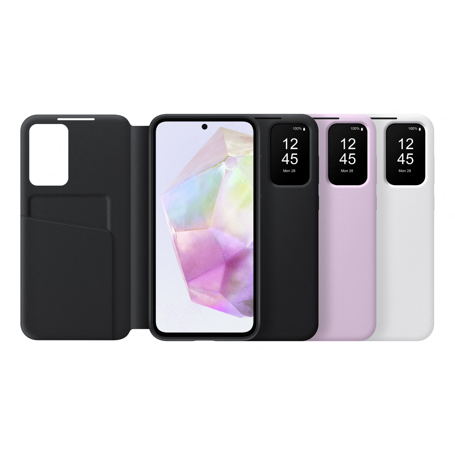 Different colored phone cases and a phone with a case.