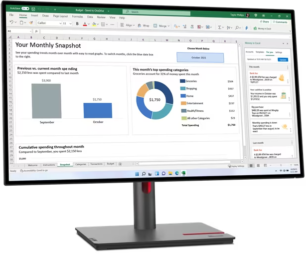 Ein Computermonitor zeigt eine Excel-Tabelle mit Diagrammen und Finanzdaten.