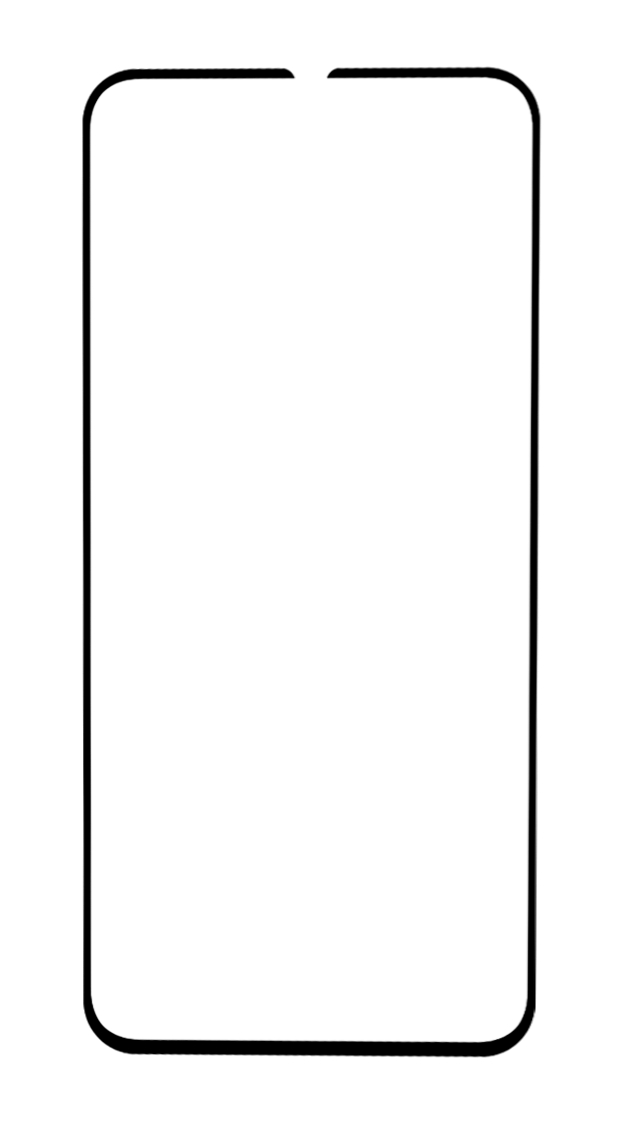 Eine schwarze Umrandung eines Smartphones. Der Bildschirm ist weiß.