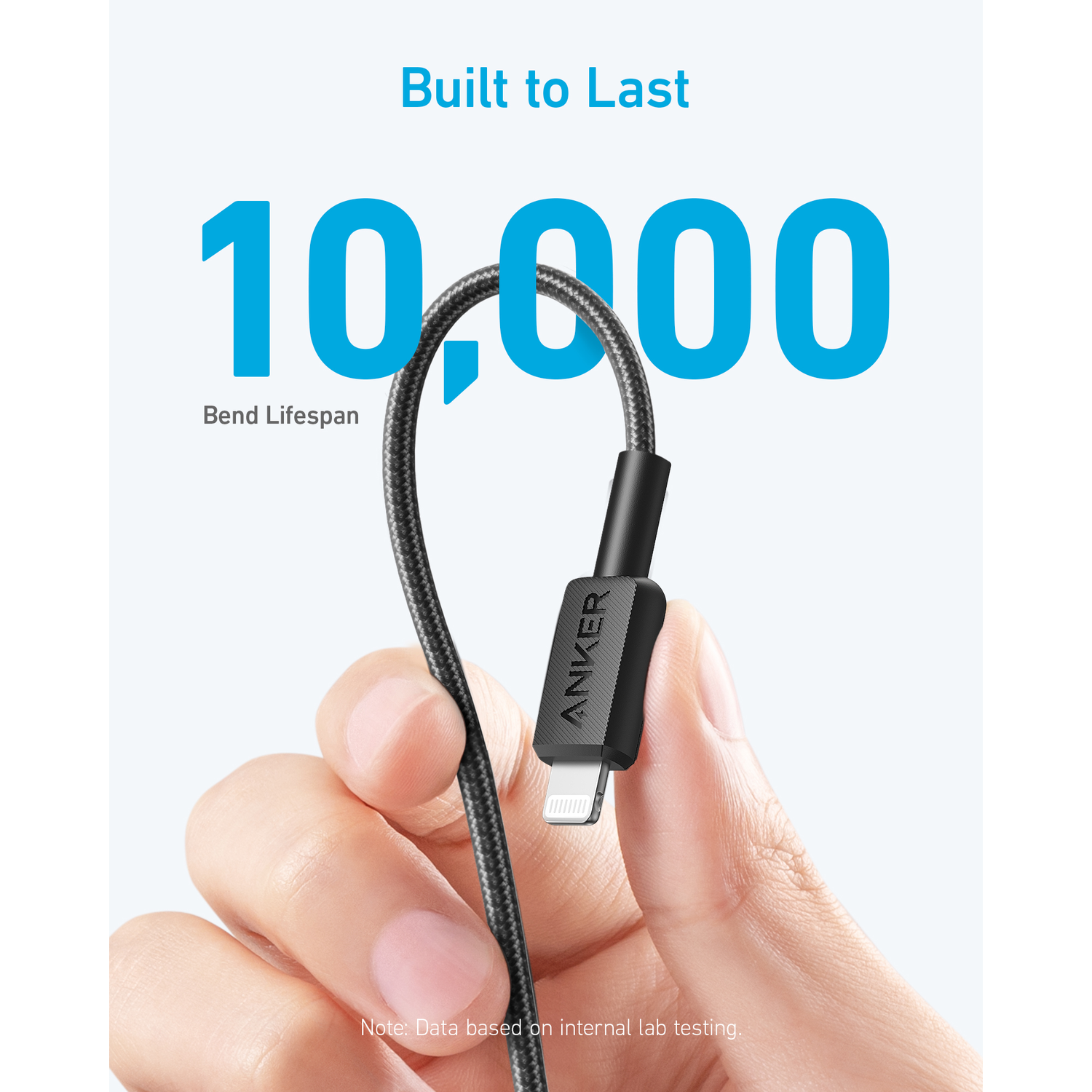 A black charging cable with ANKER logo on the black part.