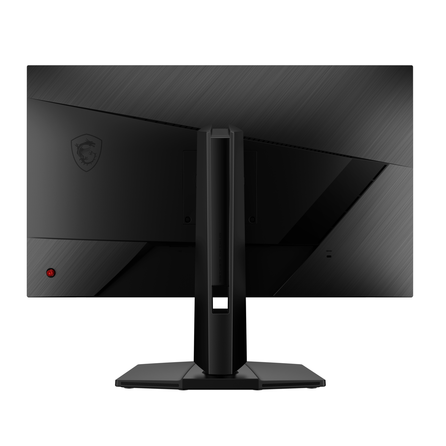 Rear view of a black MSI monitor with a logo and ports.