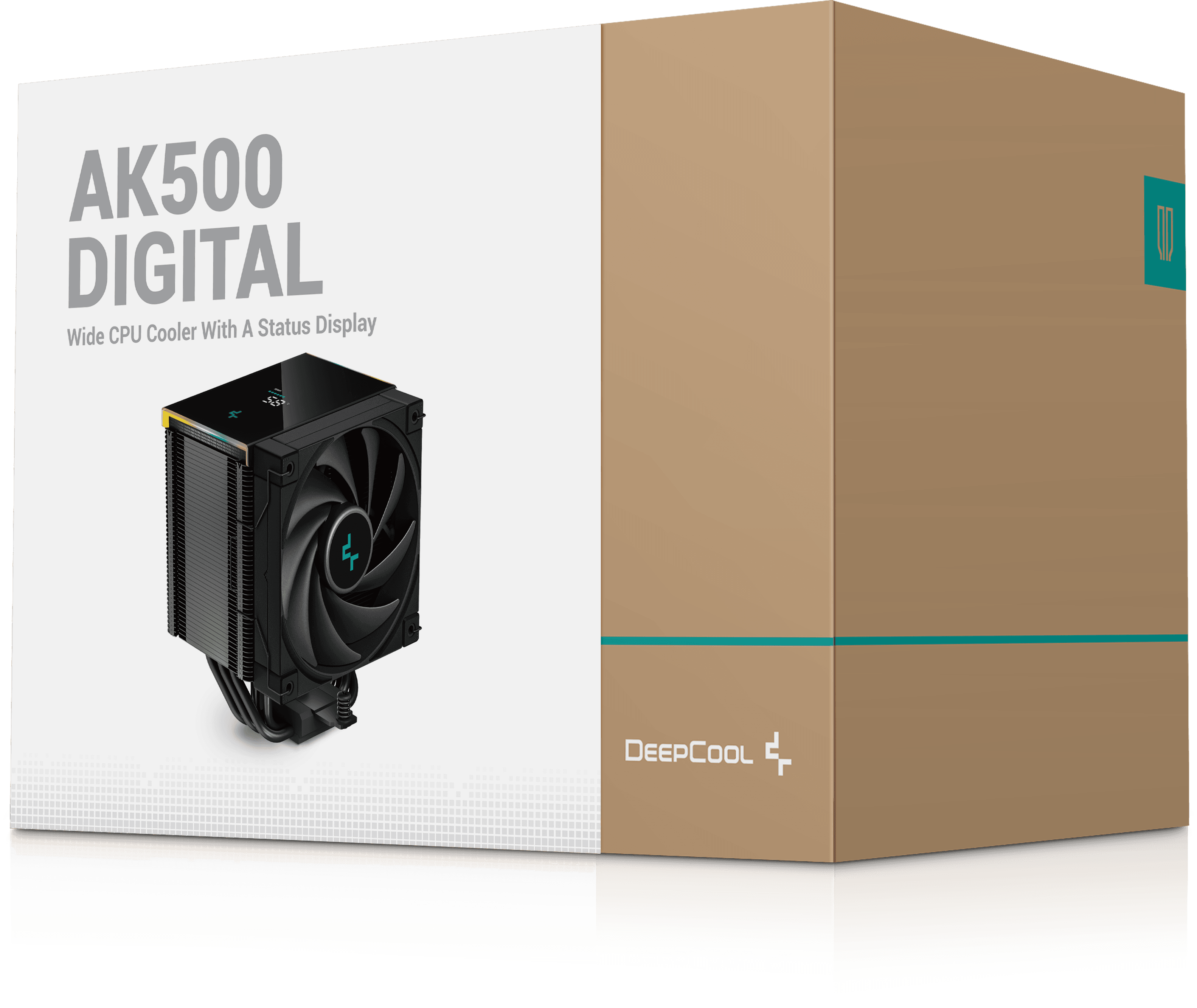 Dobozolt számítógép-hűtő. Fekete hűtő egy kartondobozban, fehér szöveggel és logóval.