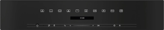 Pantalla negra con iconos y texto en la parte inferior de la pantalla.