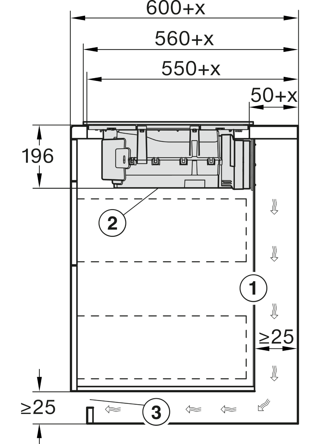 Diagrama muestra una estructura rectangular con dimensiones, indicando un diseño de componentes del sistema.
