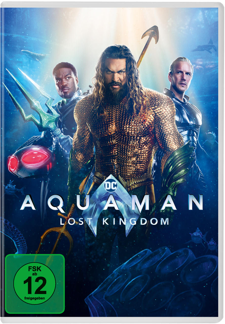 DVD-Cover für 'Aquaman and the Lost Kingdom'. Zeigt Jason Momoa und andere Schauspieler.