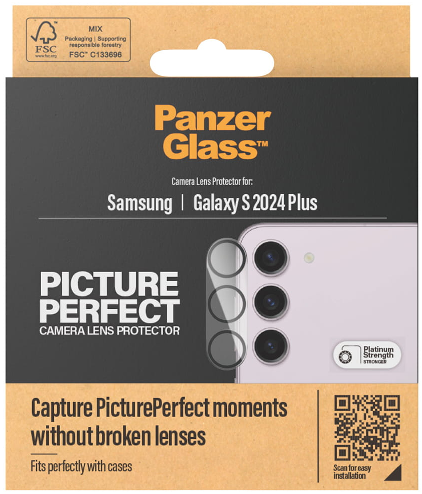 Opakowanie osłony obiektywu aparatu. Nazwa produktu i zdjęcie telefonu.