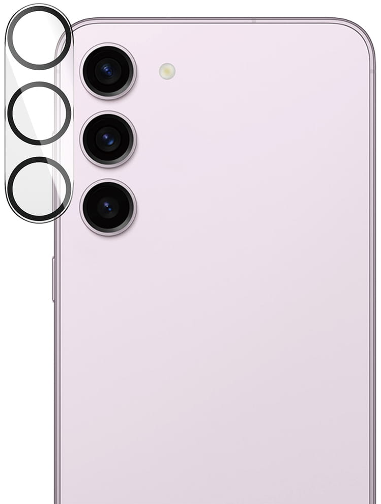 Różowy tył telefonu z obiektywami aparatu i osłoną obiektywu. Białe tło.