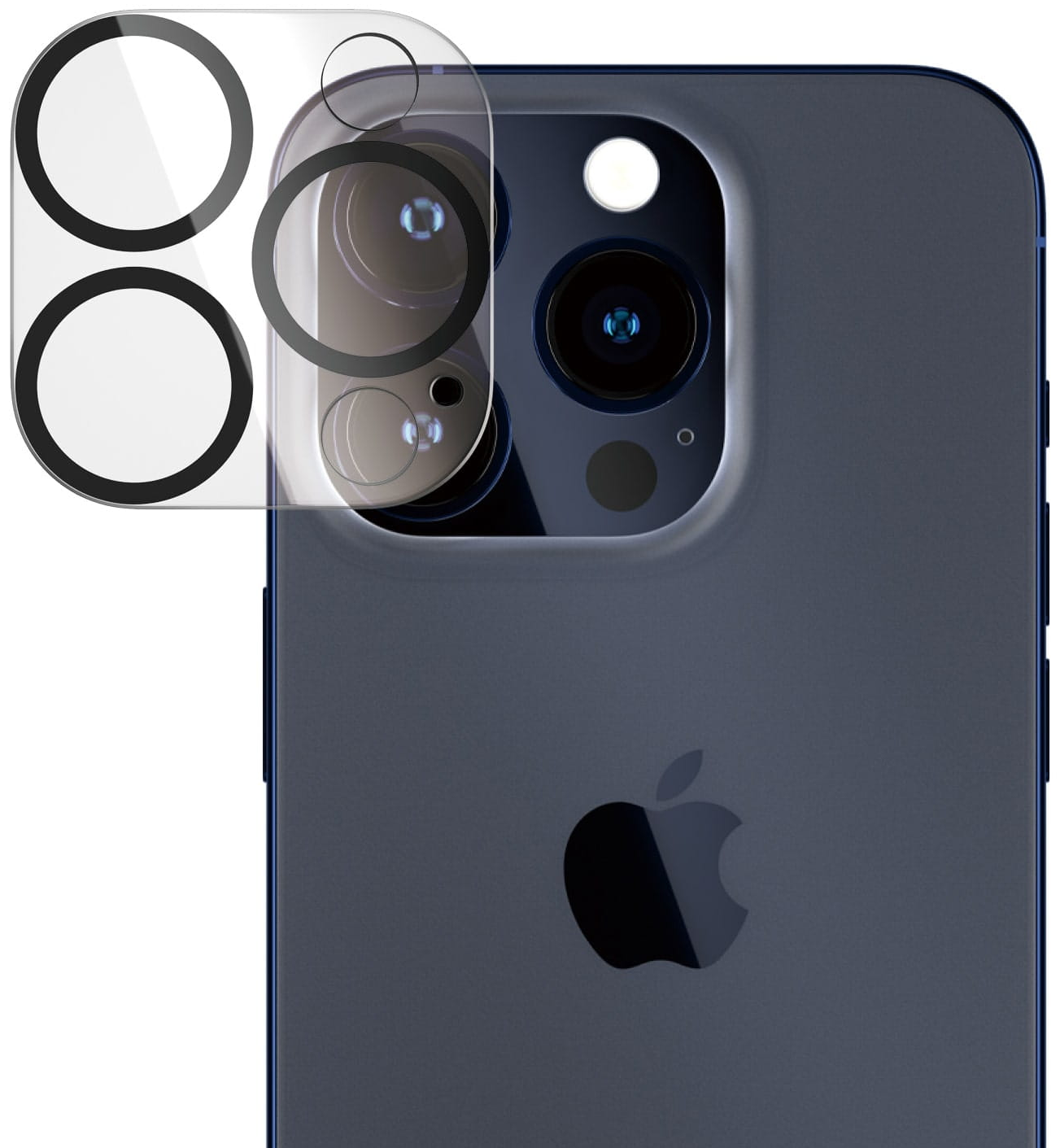 Zbliżenie na telefon z osłoną obiektywu aparatu przymocowaną do tyłu.