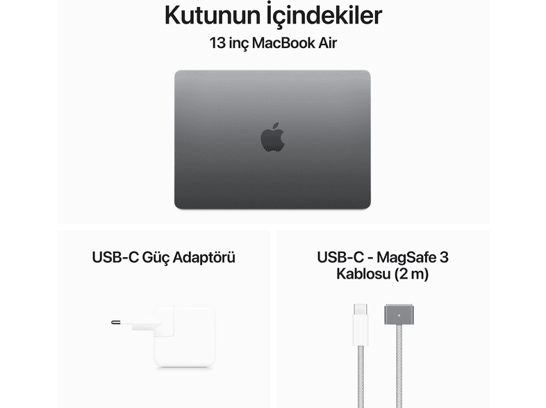 APPLE MRXN3TU/A/Macbook Air/M3/8/256/8/13 inç/Space Grey Fiyat