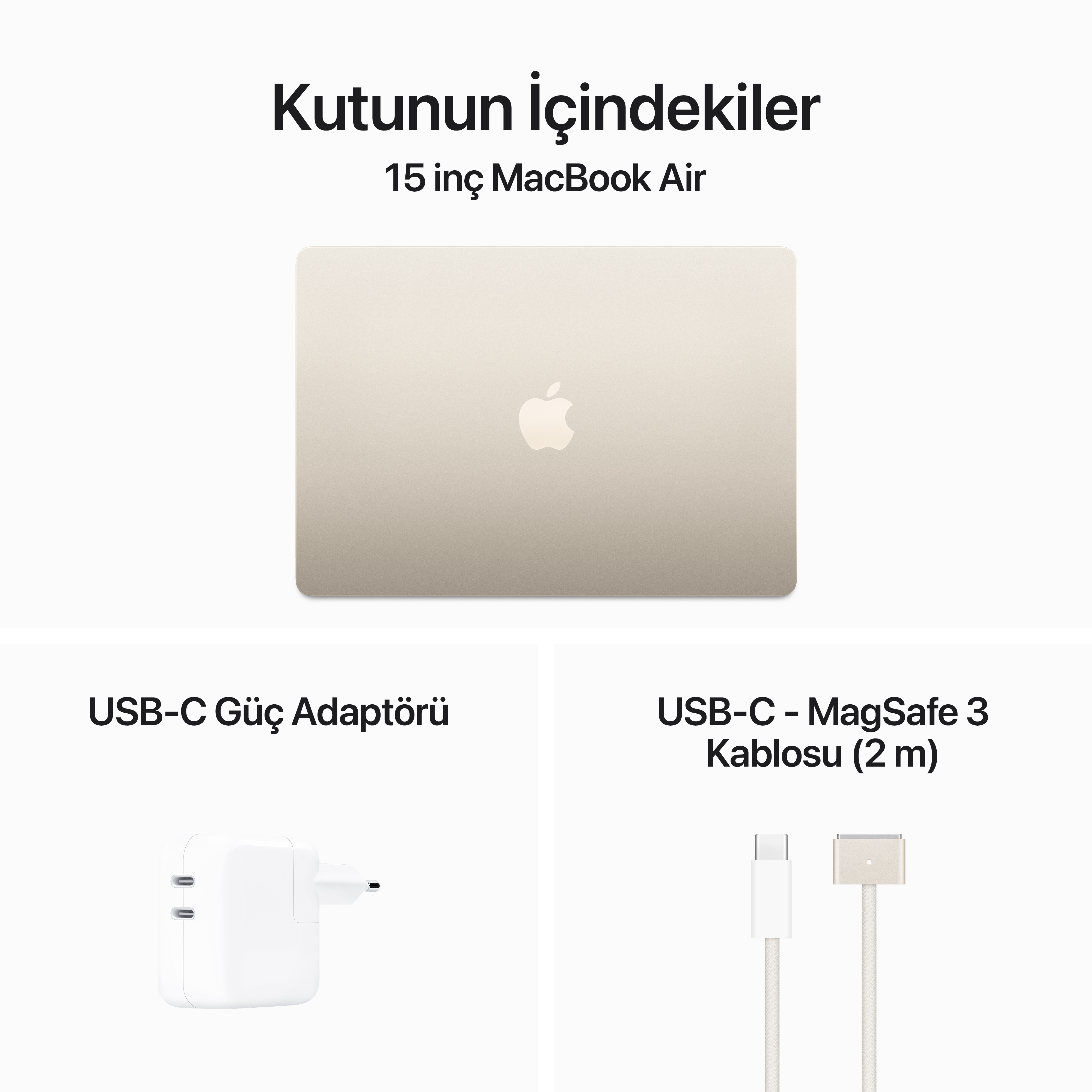 APPLE MRYR3TU/A/Macbook Air/M3/8/256/10/15 inç /Starlight Fiyat