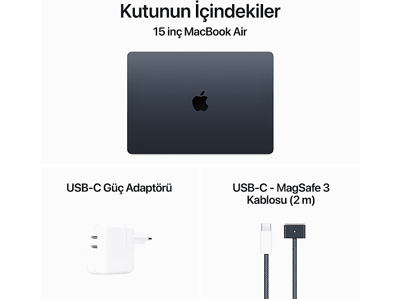 APPLE MRYU3TU/A/Macbook Air/M3/8/256/10/15 inç /Midnight_8