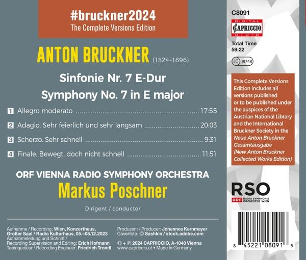 Rückseite einer CD mit Text: Anton Bruckner Sinfonie Nr. 7, das ORF Vienna Radio Symphony Orchestra.
