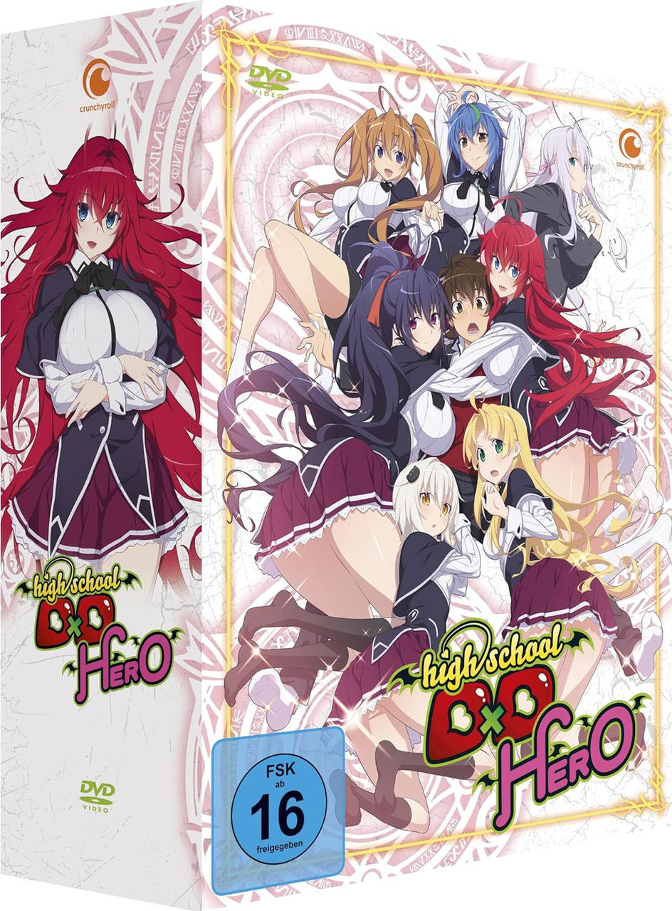 DVD-Box-Art mit Anime-Charakteren. Text sagt "High School DxD Hero".
