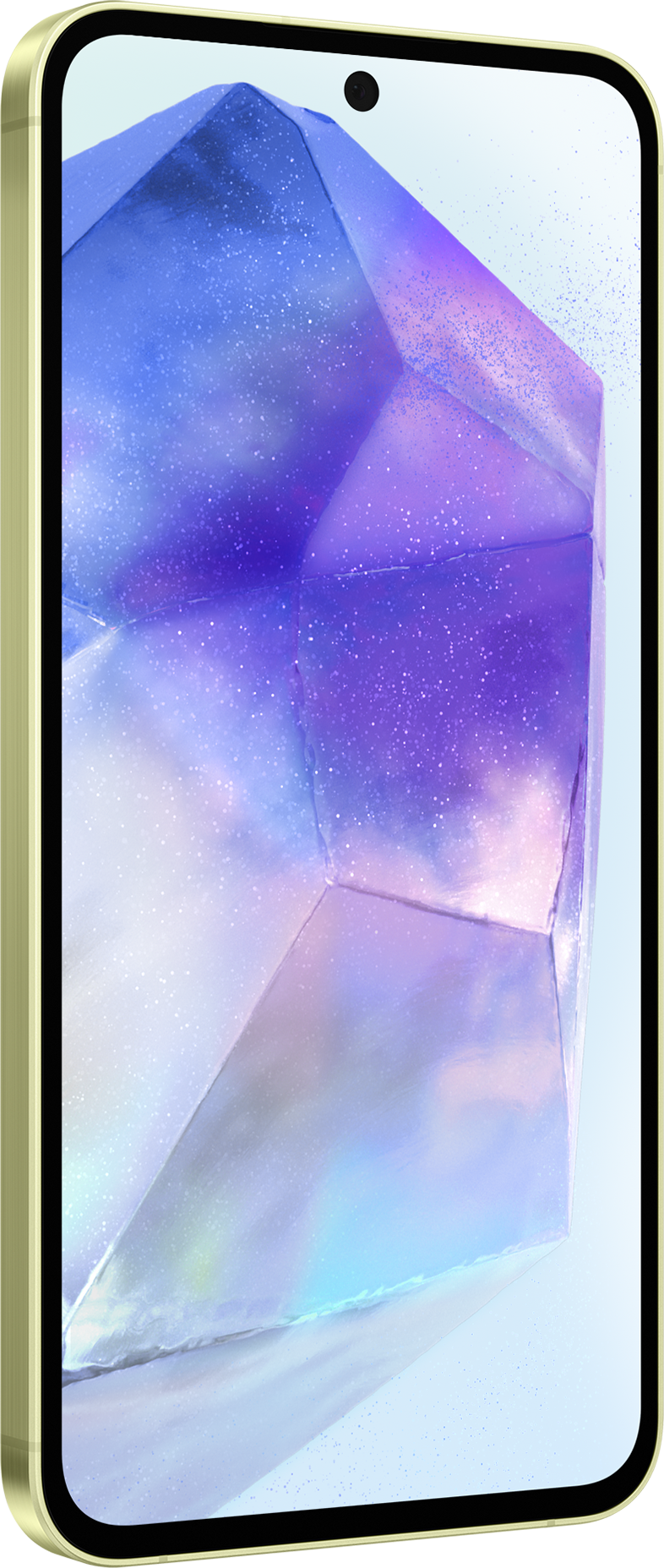 Egy arany telefon kristályszerű dizájnnal a képernyőn. A telefon jobbra dől.