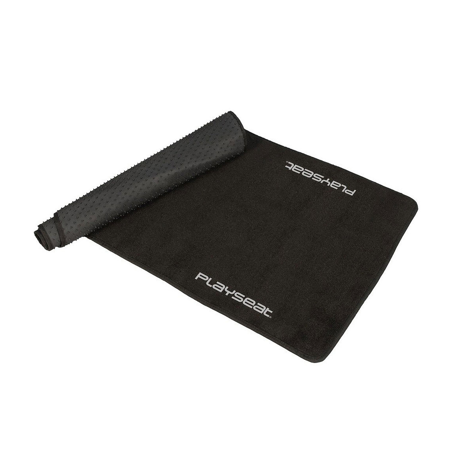 Un tappetino da yoga nero arrotolato con il marchio PLAYSEAT visibile in bianco.