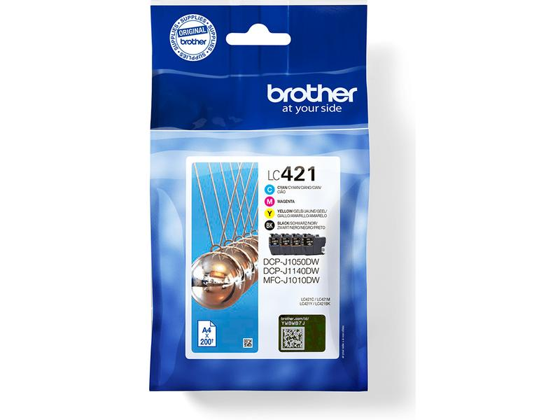Brother Tintenpatronenpackung mit Cyan, Magenta, Gelb und Schwarz. A4-Größe.