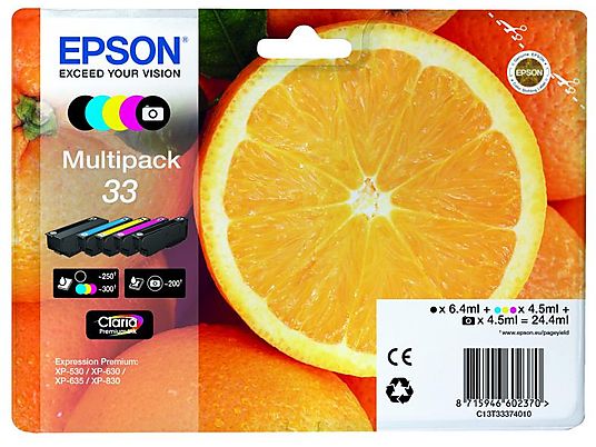 EPSON C13T33374011 33 C/M/Y/BK/PBK - Cartuccia d'inchiostro (Multicolore)