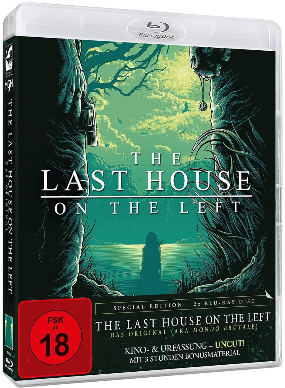 Blu-ray-Disc-Cover für „The Last House on the Left“, das eine Filmszene mit Text und Logo zeigt.