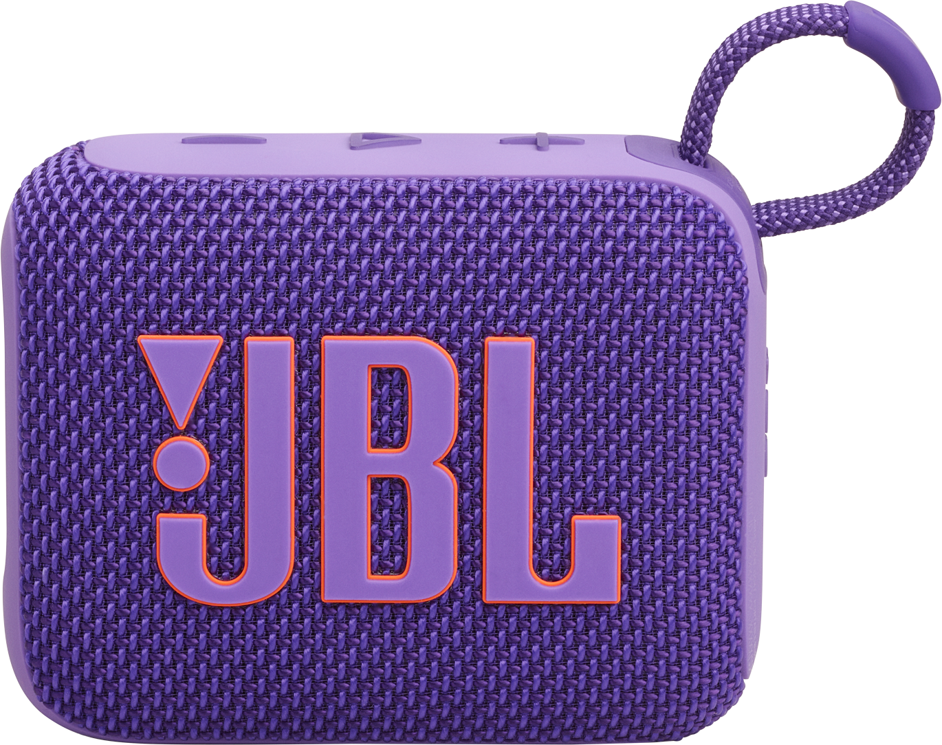 Altoparlante JBL viola con logo JBL, cinturino e trama a rete.