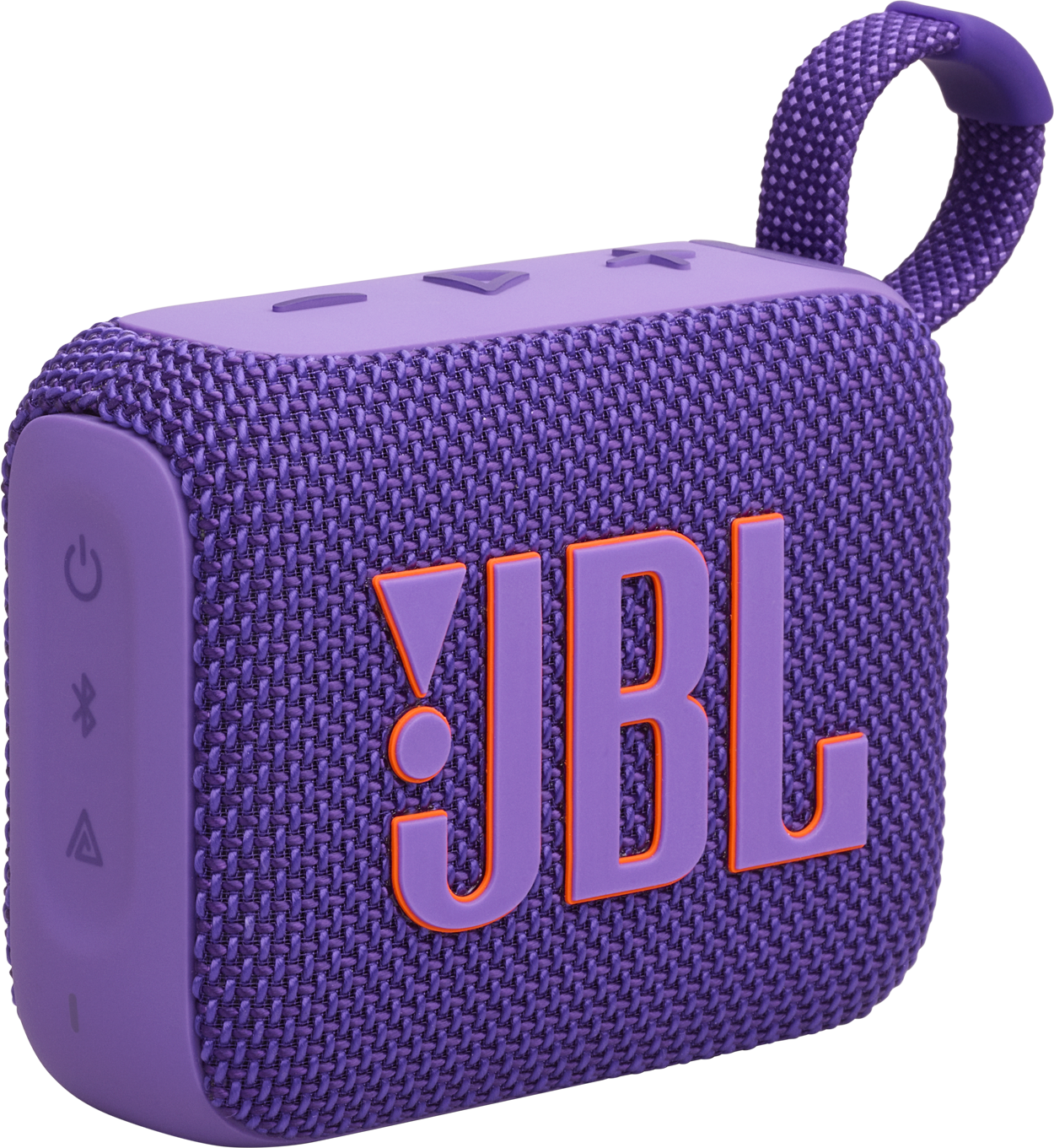 Altoparlante JBL viola con logo JBL arancione.