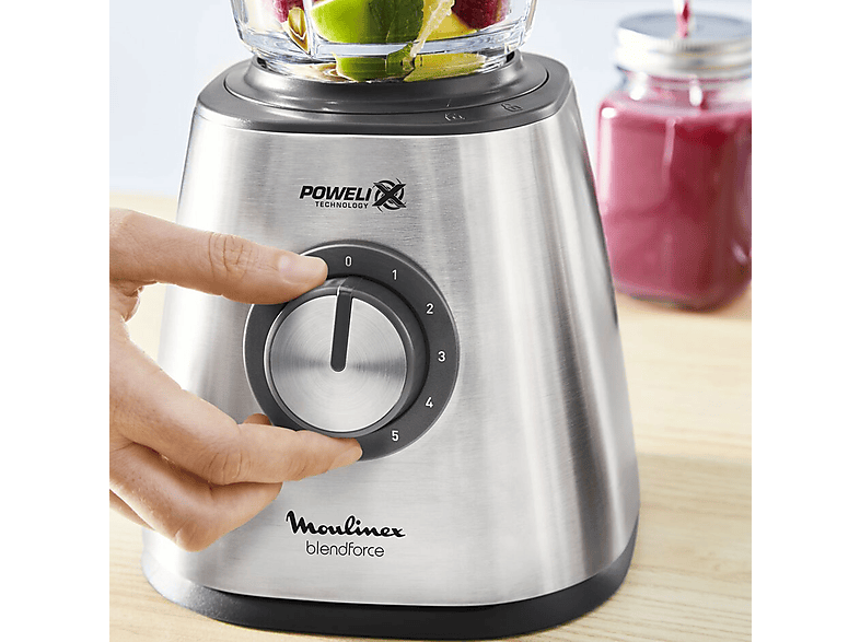 Moulinex Blendforce Batidora de vaso 1 75 L 800 W  5 velocidades Función Pulse 6 cuchillas Powelix Jarra de Cristal Termorresistente – imagen 3