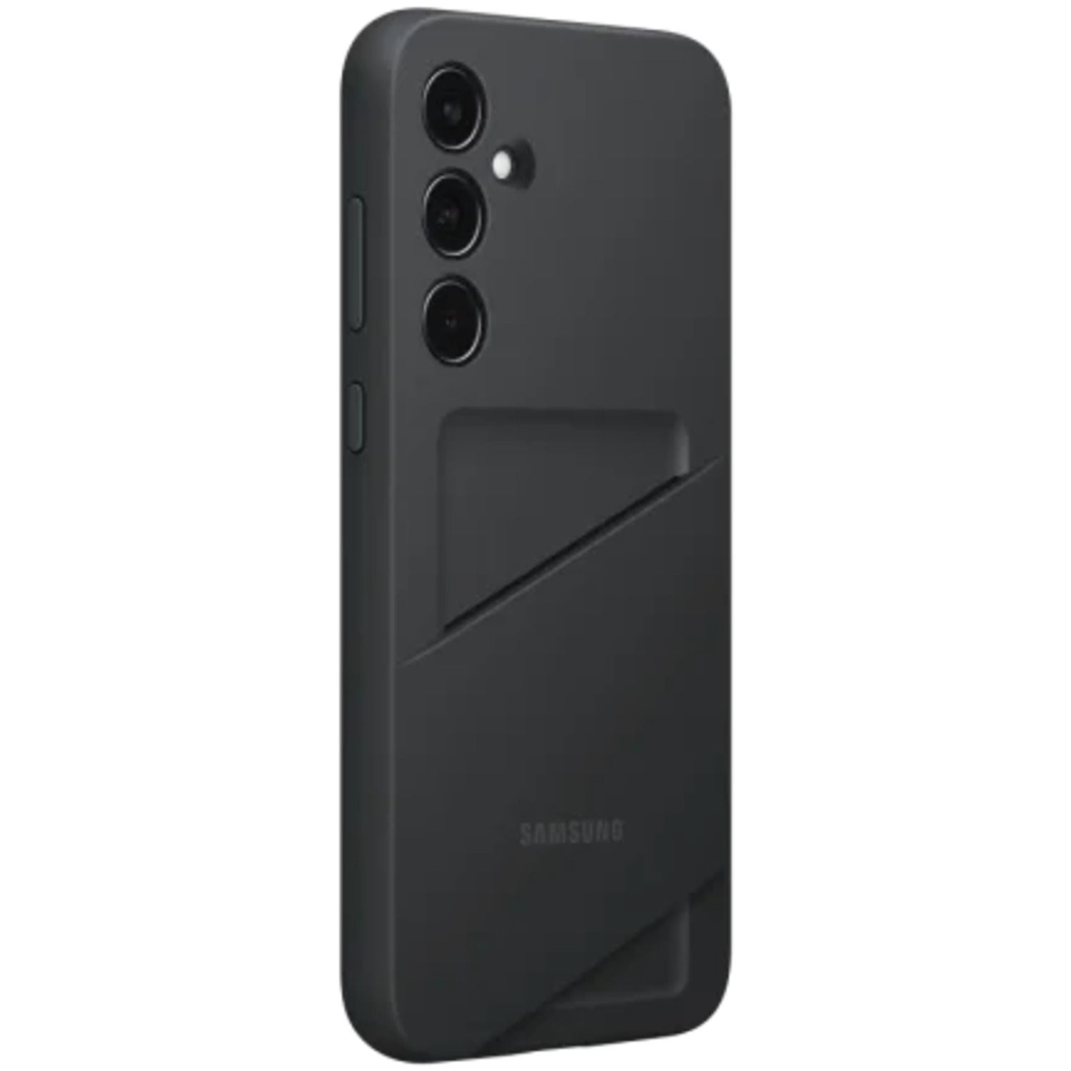 Zwarte telefoonhoes met een uitgesneden ontwerp.