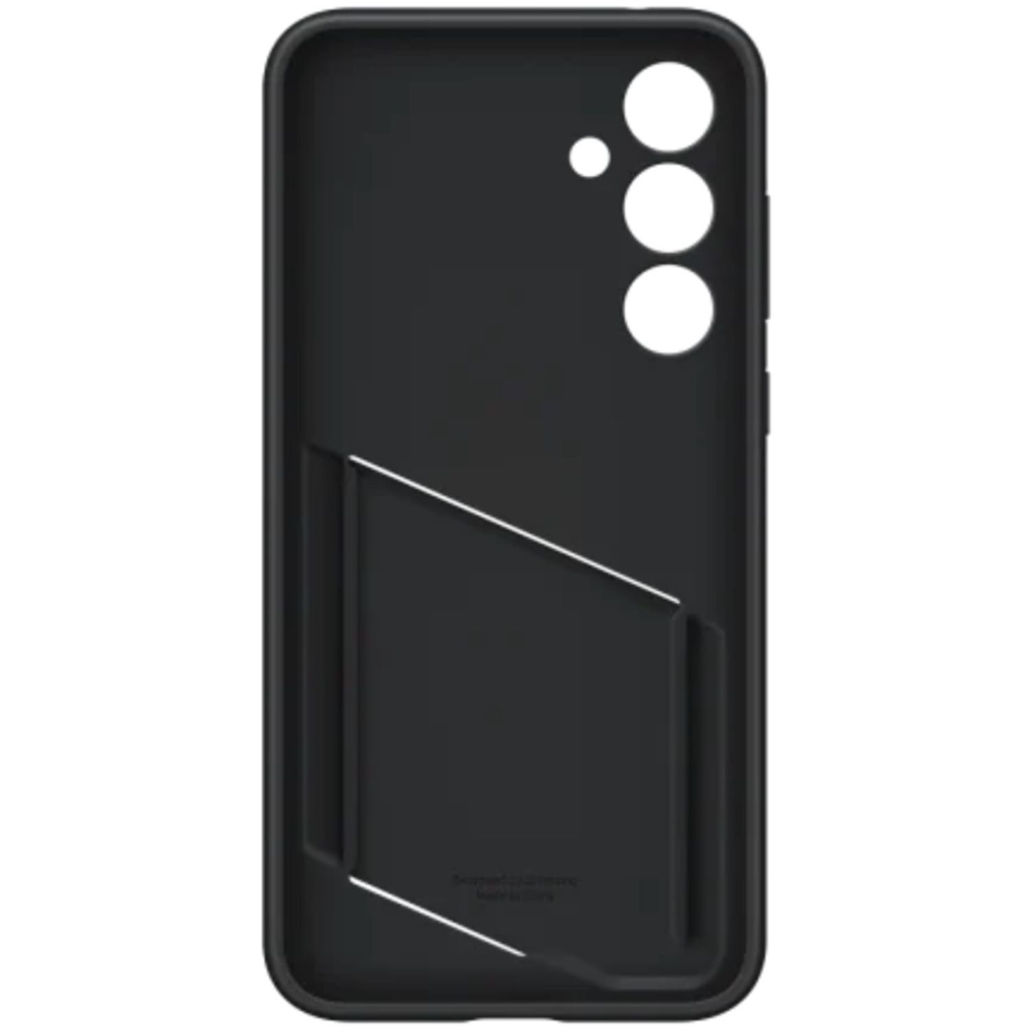 Zwarte telefoonhoes met camera-openingen en een kaartsleuf.