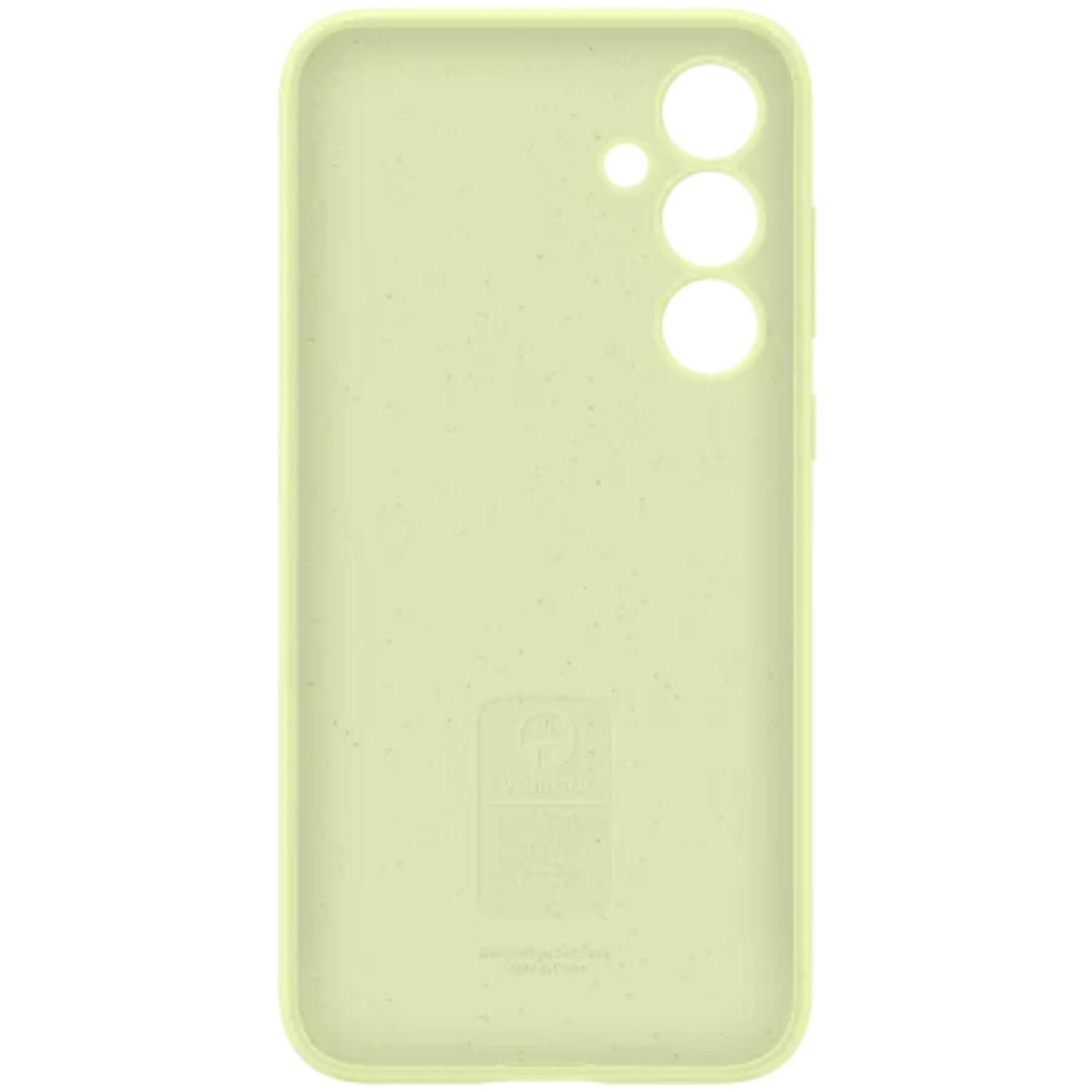 Een lichtgroene telefoonhoes met drie cameralenzen.