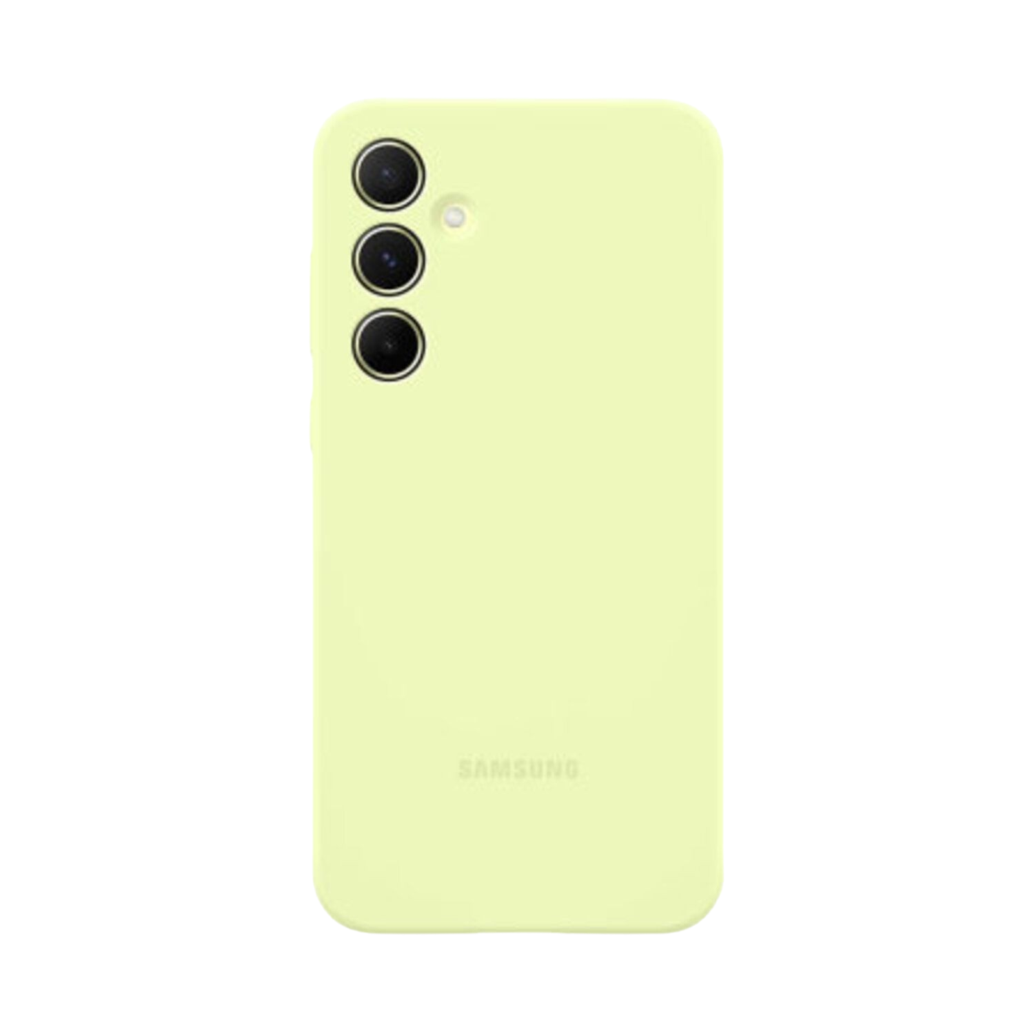 Coque de téléphone jaune avec trois lentilles de caméra.