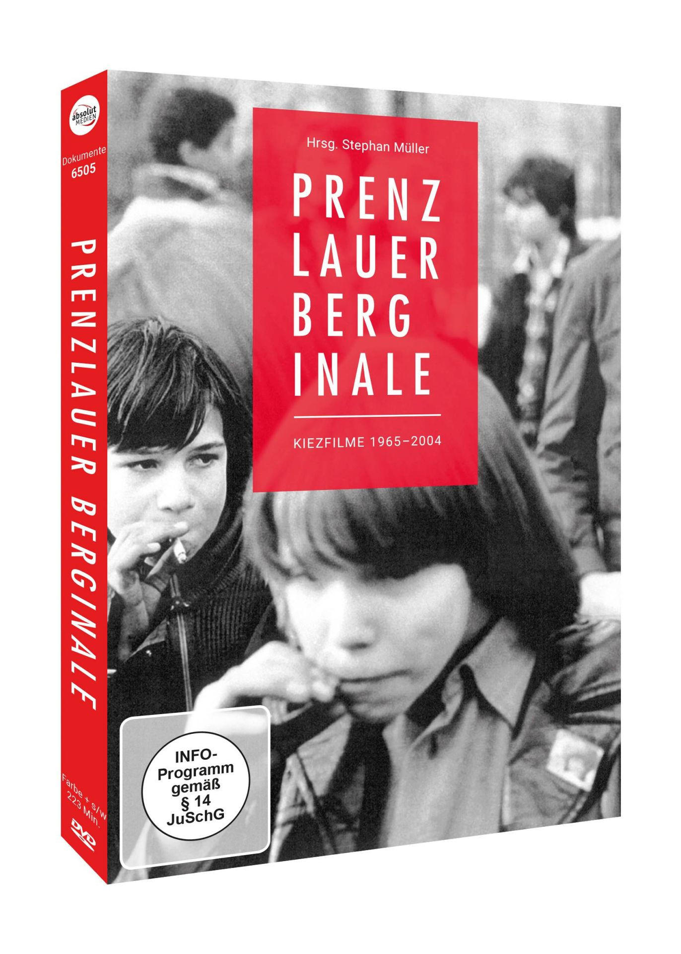 DVD-Hülle: Schwarz-Weiß-Foto von zwei Jungen, Titel PRENZLAUER BERGINALE, roter Hintergrund.