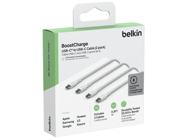 BELKIN BoostCharge USB-C to USB-C 1M 2 Pack Şarj Kablosu Beyaz_1