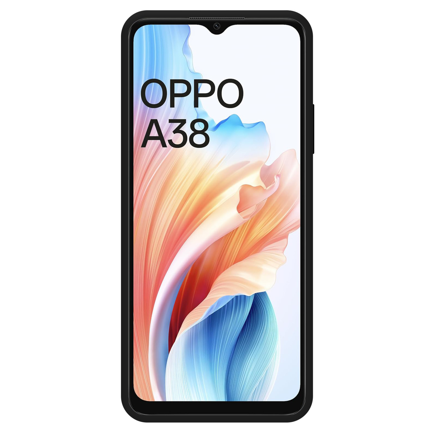 Een zwarte telefoonhoes met het OPPO A38 label op het scherm.
