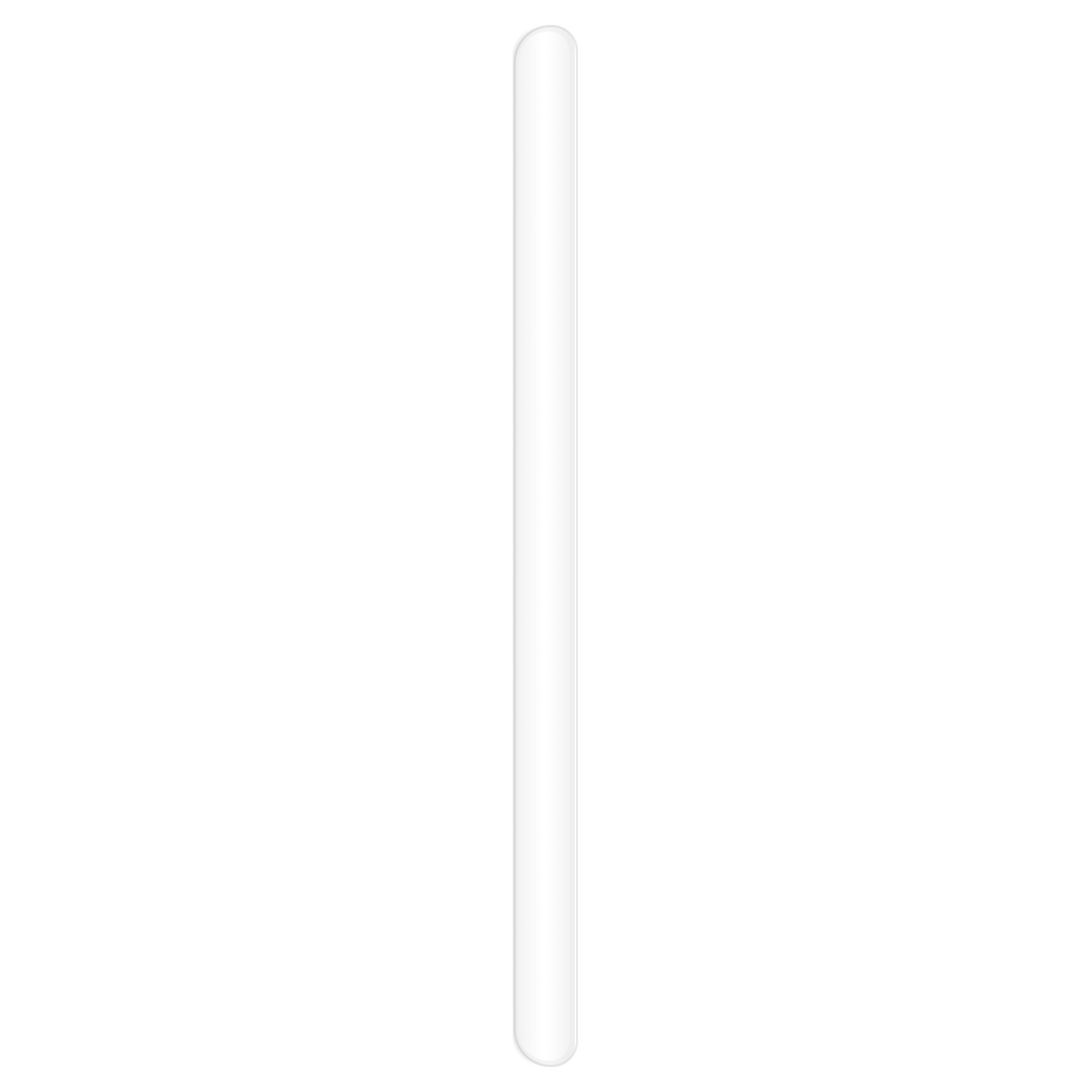 Un objet cylindrique vertical et transparent sur fond blanc.