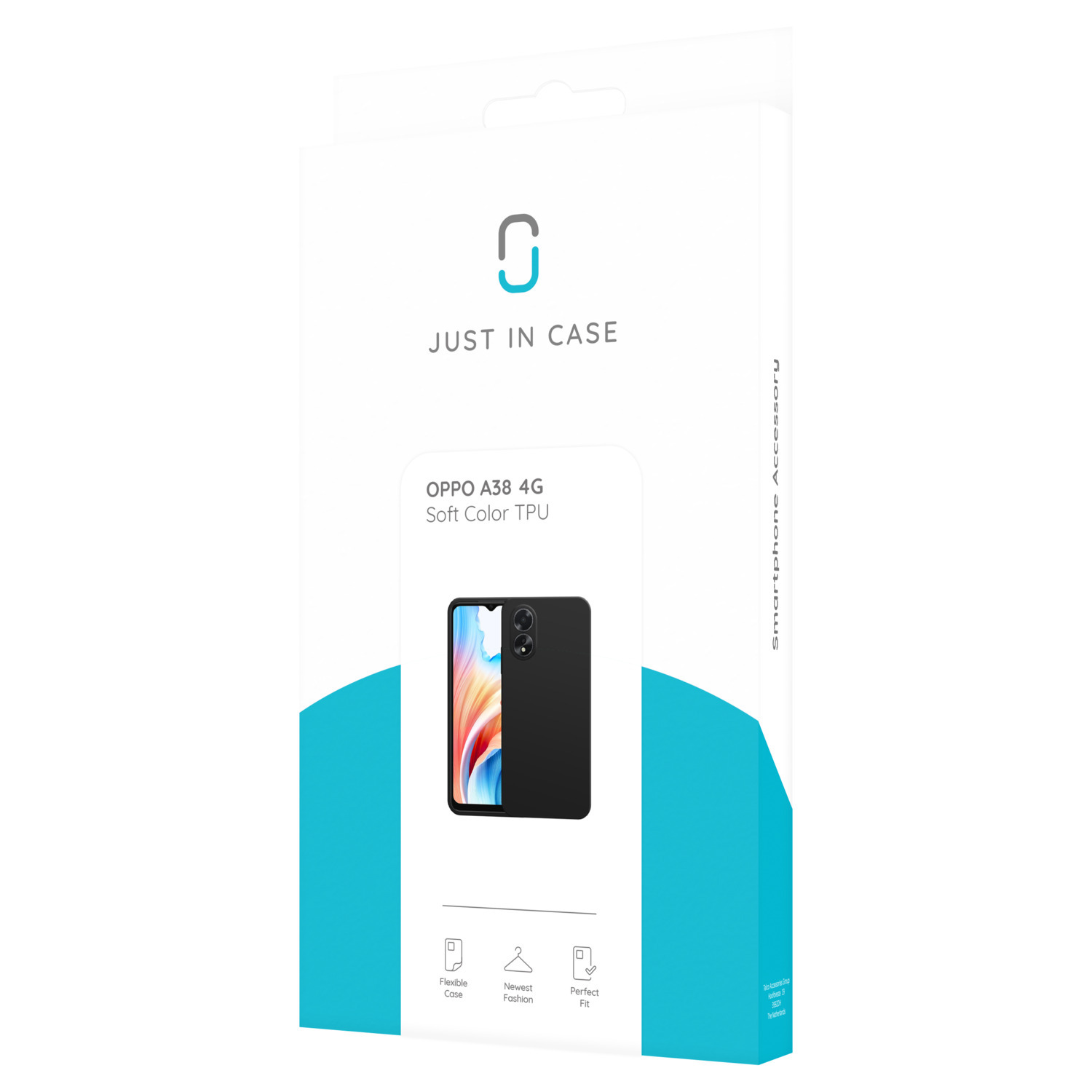 Smartphone hoesjesdoos met een telefoonafbeelding. De doos heeft tekst en een handvat.
