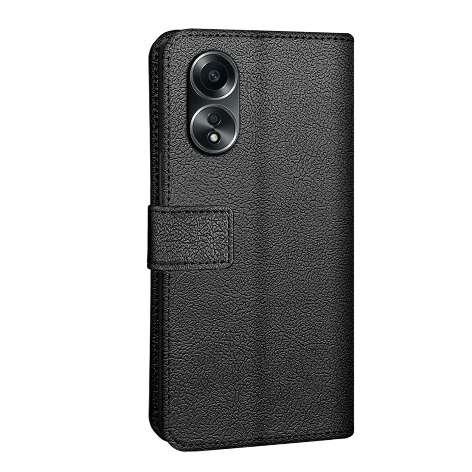 Coque de téléphone noire avec deux objectifs. Fond blanc.