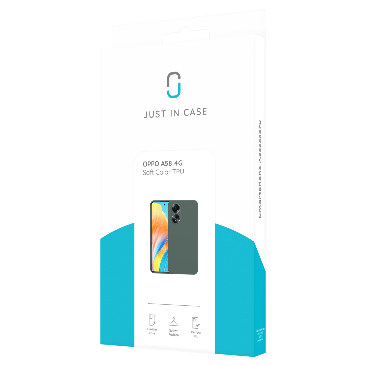 Boîte pour coque de téléphone Oppo A58 4G, verte, avec image de téléphone.